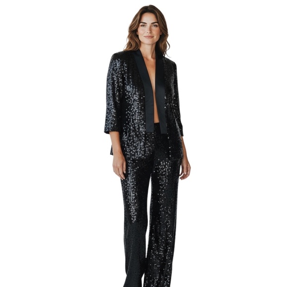 GALVAN LONDON BLACK SEQUINED JACKET AND PANTS SUIT SET - Picture 6 of 6